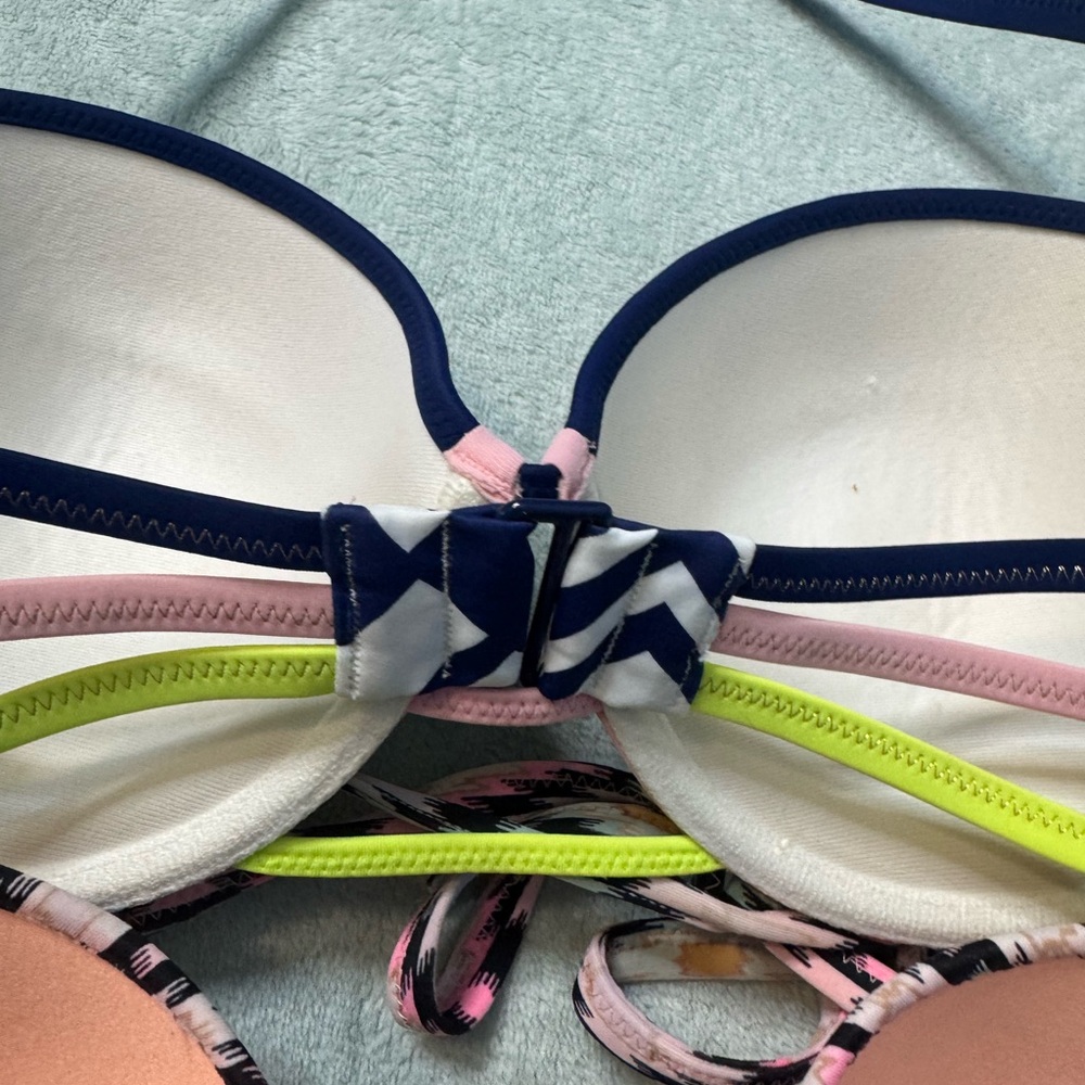 Victoria's Secret Three-Piece Bikini Top Set - Navy, Pink, Teal - Picture 6 of 13